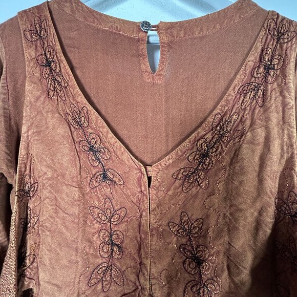 24 Karat Womens Boho Chic Rust Orange Embroidered Tiered Maxi Dress Size Medium - Picture 3 of 10